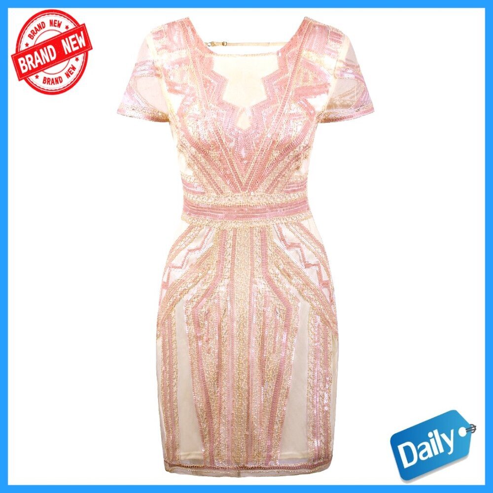 Vintage 1920s Flapper Dress Sequin Cocktail Prom Elegant Gatsby Style